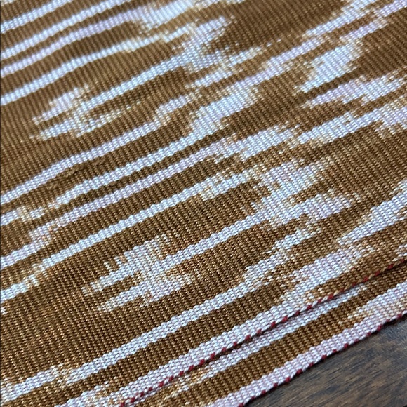 Chic Handmade Tan and Pink Ikat Patterned Scarf with Fringed Ends From Ecuador - Picture 10 of 11